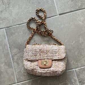 Chic Tweed Crossbody Bag - Pink and Gold